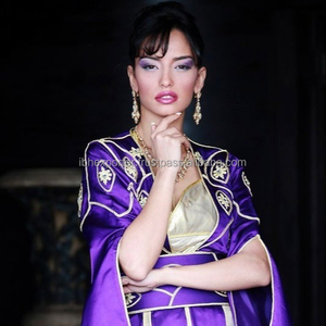 Malasyian Women Style Purple <b>Kaftan</b> With White Embroidery and Latest Sleeve Design - Product Image 1