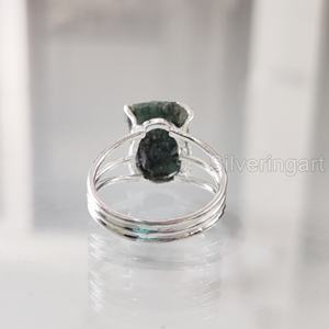 Rough <b>Stone</b> Jewelry Women's <b>Ring</b> Natural Emerald Raw Gemstone May Birthstone 3 Plain Band Christmas 925 Sterling <b>Silver</b> <b>Ring</b> - Product Image 5