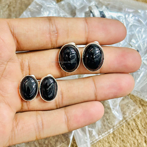 ต่างหูคู่สีดำนิล925เงินสเตอร์ลิง100% ธรรมชาติการตั้งค่ากรอบทรงวงรีเครื่องประดับแฮนด์เมด - Product Image 1