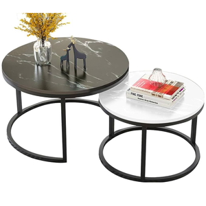 Table gigogne en métal de style nouveau avec dessus arrondi blanc et noir pour le salon Meubles de jardin à la maison - Product Image 1