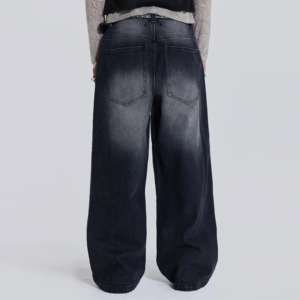 Pantalones vaqueros de mezclilla lavados a la piedra de pierna ancha, cintura alta, corte holgado, de algodón, estilo urbano para hombre, estilo otoñal - Product Image 2