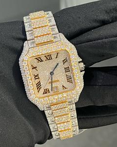 Montre 40mm en acier inoxydable or rose bicolore en or jaune 14 carats avec montres à quartz d'affaires style Hip Hop Moissanite VVS - Product Image 1