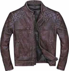 Veste en cuir professionnelle homme Cafe Racer Biker moto veste en cuir véritable marron - Product Image 1
