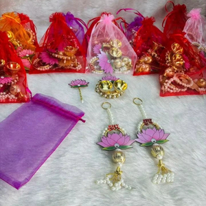 ของตกแต่ง Diwali แขวนผนังและประตูเทศกาลของขวัญคืนของตกแต่งบ้านงานแต่งงานงานปาร์ตี้ดอกบัวแฮนด์เมด shubh labh คู่ - Product Image 1