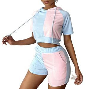 Fabricant sur mesure de survêtements pour femmes, ensembles de 2 pièces, sweat-shirt à capuche court et pantalon de survêtement, jogging court avec poches - Product Image 2