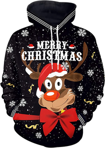 Sudadera con Capucha Unisex Estampada de Feliz Navidad, 100% Algodón, Personalizable, Holgada, de Invierno, Color Rosa, Gran Venta - Product Image 2