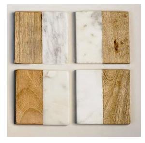 Compre posavasos de mármol y madera en línea en la India Posavasos de mango de madera natural y mármol Hecho EN LA India - Product Image 4