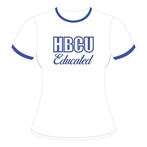 HBCU donna istruita in ciniglia a contrasto maglietta bianca con lettere ricamate blu abbigliamento da Campus in cotone - Product Image 2