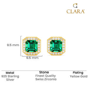 NOVAMART Fine Premium 925 <b>Sterling</b> <b>Silver</b> <b>Stud</b> Earrings for Women & Girls Rose Gold Diamond Geometric Bezelt Setting Emerald Cut - Product Image 5