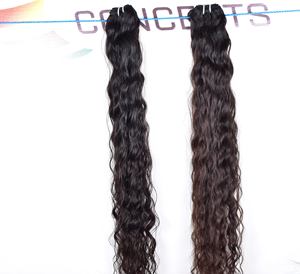 Vente en gros d'extensions de cheveux humains indiens à cuticule alignée à 100% vierge bouclés couleur noire droite vague naturelle traitée chimiquement - Product Image 2