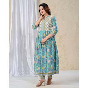 ชุดกางเกงคุรตะผ้าฝ้ายพิมพ์ลายฟิโรซี จาล แขนสามส่วนสำหรับใส่ในชีวิตประจำวัน - Product Image 4