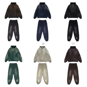 Custom Sweat Suits Hoodie and Jogger Two Piece Set Sport <b>Tech</b> Fleece Wholesale Acid <b>Washed</b> Vintage Blank Cotton Unisex Tracksuit - Product Image 4