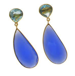 Bezel Setting Handmade Stud Dangle Topaz Chalcedony Gemstone <b>Earrings</b> 925 <b>Sterling</b> <b>Silver</b> <b>Earring</b> Jewelry Fancy Dangle <b>Earring</b>. - Product Image 5