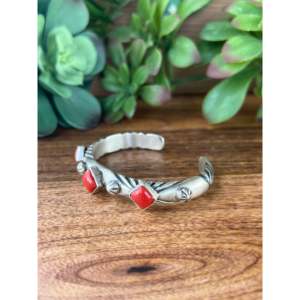Navajo Fashion <b>Cuff</b> <b>Bracelet</b> Natural Coral & Sterling <b>Silver</b> Elegant and Durable Accessory - Product Image 5
