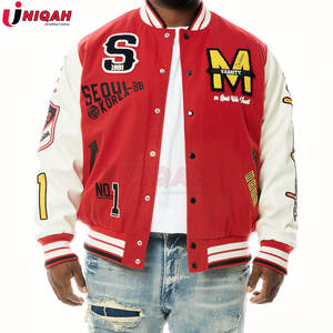 Veste universitaire High Street personnalisée manches en cuir de laine insigne de broderie en chenille élégant Patchwork Appliques insigne Letterman - Product Image 2
