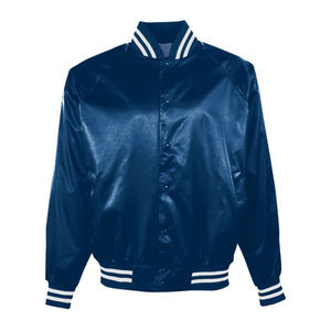 2025 nueva chaqueta Bomber de satén a la moda para hombre College Varsity béisbol venta al por mayor bordado personalizado a prueba de viento cremallera algodón - Product Image 2