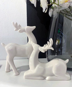 Cerf en émail blanc renne décoratif assis et debout articles de vacances de noël Sculpture de renne objet Figurine décorative - Product Image 2