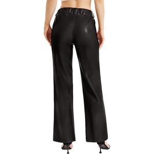 OEM Design Women's Lightweight Leather Breathable Pants Straight Wide Leg Baggy <b>Trousers</b> Front Flat Button Fly Mid Custom - Product Image 6