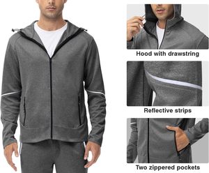 ชุดวอร์ม2ชิ้นสำหรับผู้ชายชุดวอร์มชุดกีฬาพร้อมฮู้ดสำหรับใส่วิ่งออกกำลังกายในยิม - Product Image 5