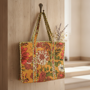 Bolso Tote de Lona Acolchado Floral para Mujer, Ligero, Ecológico, Bolso Grande con Cremallera - Product Image 2