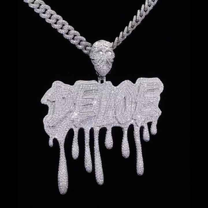 Custom <b>Name</b> Drip Pendant 925 <b>Silver</b> Moissanite Iced Pave Script Letter Statement <b>Necklace</b> Luxury Pendant for Men - Product Image 4