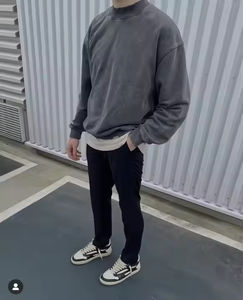 Sudadera básica acanalada personalizada cuello redondo Retro primavera gota hombro sudadera Crop algodón mezclado Solider Color sudadera - Product Image 2