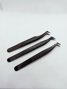 Prix de gros, lot de 3 pinces à épiler en acier inoxydable à pointe en fibre anti-magnétique, ensemble professionnel anti-statique pour extensions de cils - Product Image 3