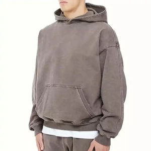 Diseño de moda hombres suéter en blanco lavado ácido crudo dobladillo con paneles pulóver sudaderas con capucha para la venta hombres de gran tamaño Boxy Drop Shoulder - Product Image 2