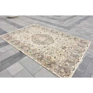 Alfombra tradicional de lana Beige de 6,6X9,7 pies, alfombra turca hecha a mano, respaldo de látex para entrada, sala de estar, pasillo, Patchwork Rectangular - Product Image 4