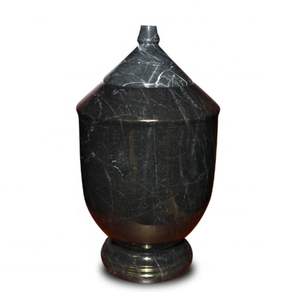 Urna de cremación con tapa cónica de mármol negro marrón oscuro hecha a mano para cenizas humanas Urnas de piedra conmemorativas funerarias tradicionales - Product Image 1