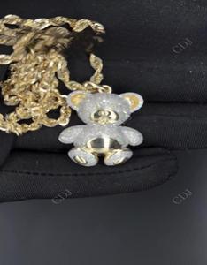 Pendentif en argent sterling avec moissanite, plaqué or jaune, style hip-hop, motif ours en peluche, bijoux fins, personnalisable, pour anniversaire - Product Image 1