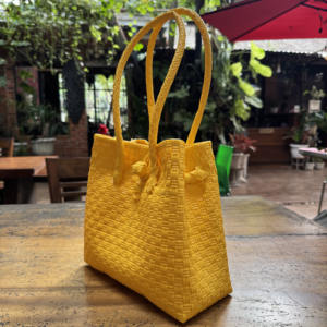 Handmade Women Woven <b>Handbag</b> Premium Plastic Material Recycled in Weaving the Lurik Pattern From Indonesia Sembagi Brand <b>Yellow</b> - Product Image 2