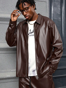 5XL Tallas grandes Vintage Stand Collar Cremallera Montar Cárdigan Chaqueta Motocicleta Casual Cuero Bolsillo Bomber Hombres Chaqueta - Product Image 6