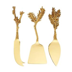 Brown Wooden Handel Stainless Steel Cake Serving Set <b>Gold</b> plated with Simple Look Serving Tools for Wedding - Product Image 3