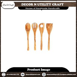 Ensemble d'ustensiles en bois 5 pièces, cuillères, fourchettes, spatule en bois d'acacia faits à la main, ustensiles de cuisine, outils de cuisine, sans danger pour les aliments, lavage à la main uniquement - Product Image 3