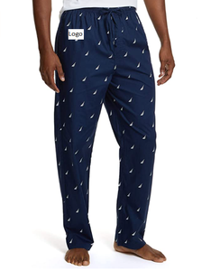 Pantalon de pyjama doux tissé 100% coton pour homme, ceinture élastique, pantalon de sommeil, coupe classique, avec tissu en coton léger - Product Image 3