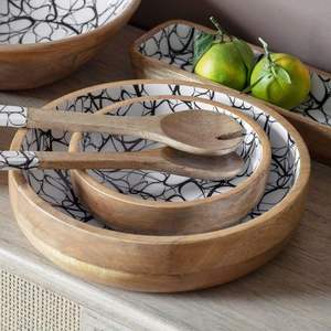 Tazón de Madera para Frutas y Aperitivos con Revestimiento de Esmalte para Comedor, Cocina, Tazón para Servir, Ensaladera, Tazón para Arroz para Restaurante - Product Image 4