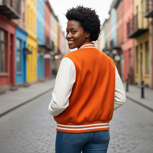 Veste de baseball varsity à logo personnalisé imprimé DTF de haute qualité pour femmes, en gros, avec rembourrage en coton et rivets personnalisés - Product Image 6