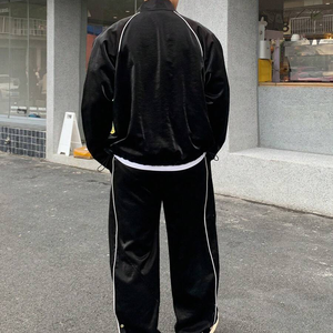 Chándal de Algodón Negro de Invierno con Logotipo Personalizado, Ribete Blanco, Unisex, con Cordón, Chaqueta y Pantalones a Juego, Estilo Casual - Product Image 6