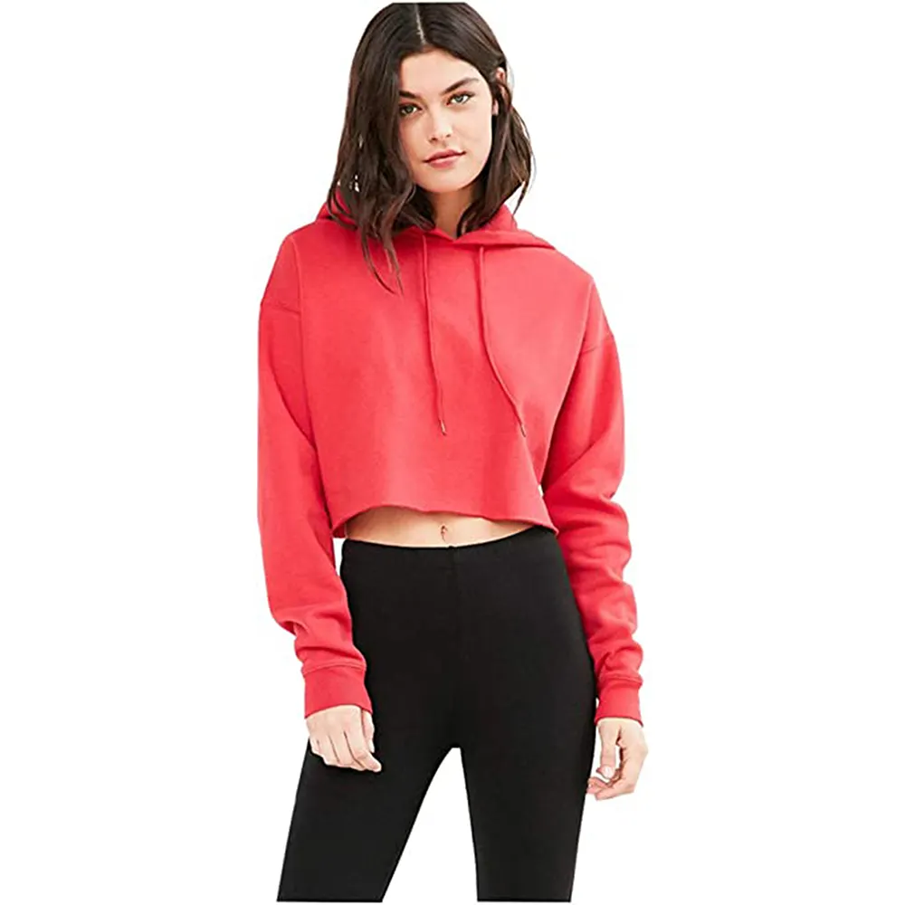 Fashionable Women's Crop Top Hoodies in Red Color Long Sleeves hooded Crop Top Sweatshirts For Lady
