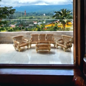 Ensemble de canapés en rotin de bambou pour patio au design unique Ensemble de canapés en rotin de bambou vintage Ensemble de canapés en rotin de bambou 5 places avec table pour restaurant et café - Product Image 4