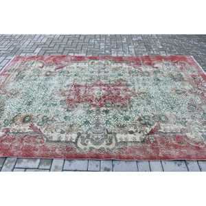 Tapis vintage de grande taille 5,7 x 9,6 pieds, tapis turc persan en laine rouge et vert - Product Image 3