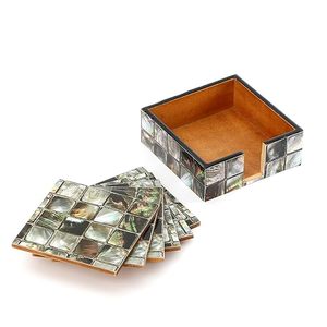 Juego de posavasos de té MDF con incrustaciones de madreperla de estilo clásico hecho a mano, piedra pulida para regalos de boda, decoración del hogar, precio económico - Product Image 1