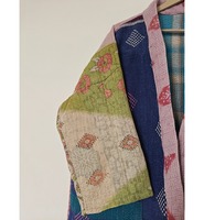 Nouvelle veste ethnique indienne faite à la main en coton fin tissé, style Gudari, finition vintage Kantha, réversible, longue, pour femmes