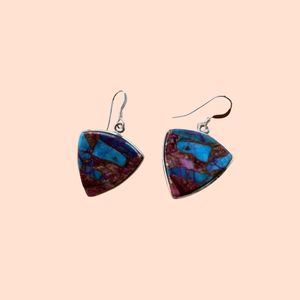 Triángulo Navajo Dream Mohave & Sterling Long Delight Pendientes Estilo vintage bohemio Regalo de aniversario Precio al por mayor - Product Image 3