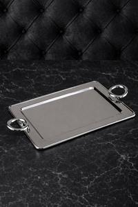 Plateau de service en argent tendance avec poignée et plat - Product Image 6