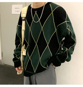Automne hiver hommes 100% coton pull pull Style classique grand câble tricot respirant Slim Fit rayé tricoté Anti-rétrécissement - Product Image 5