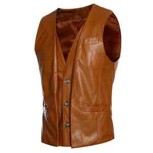 Gilet en cuir véritable pour hommes de haute qualité en plein air de style vente en gros chaud et imperméable dans différentes tailles gilet en cuir de couleur unie - Product Image 4