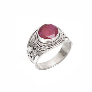 Bague fine classique en argent sterling 925 avec pierre précieuse de rubis rose Forme d'amoureux unisexe pour cadeau de fête d'anniversaire de fiançailles de mariage - Product Image 3