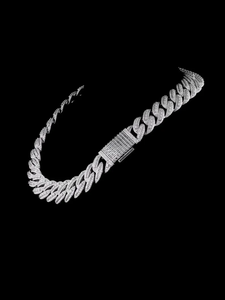 Collier chaîne en argent sterling 925 avec diamants Moissanite étincelants taille baguette et taille ronde, style Cuban Link, pour homme et femme - Product Image 2